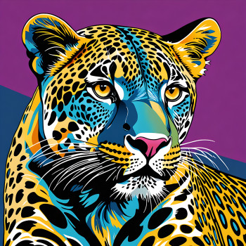 Œuvre contemporaine nommée « guépard pop art », Réalisée par DOMINIQUE DULOT DIGITAL