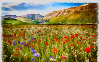 Œuvre contemporaine nommée « coquelicots », Réalisée par DOMINIQUE DULOT DIGITAL
