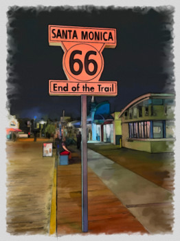 Œuvre contemporaine nommée « santa Monica LA road66 », Réalisée par DOMINIQUE DULOT DIGITAL