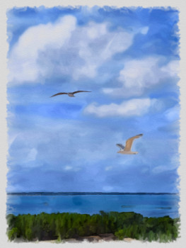 Œuvre contemporaine nommée « mouettes », Réalisée par DOMINIQUE DULOT DIGITAL