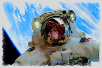 Œuvre contemporaine nommée « autours de la terre », Réalisée par DOMINIQUE DULOT DIGITAL