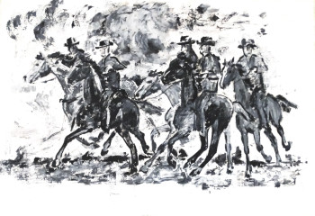 Œuvre contemporaine nommée « Jagd im Zwielicht - Verfolgungsritt », Réalisée par HORST LUDWIG "ALKUHL"