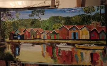 Œuvre contemporaine nommée « Le petit port de Biganos », Réalisée par CORINNE CAZEAUX