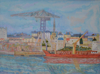 Œuvre contemporaine nommée « La Grue Grise et le Hangar à bananes (Nantes) », Réalisée par AFFIF CHERFAOUI