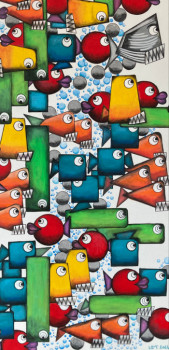Œuvre contemporaine nommée « Les poissons Toqués - 2 », Réalisée par LO'R