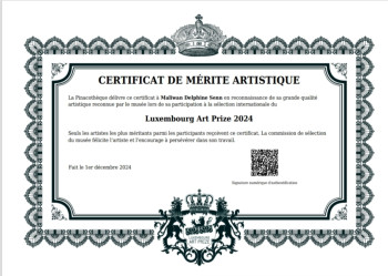 Œuvre contemporaine nommée « Certificat de mérite artistique », Réalisée par MALIWAN DELPHINE SENN