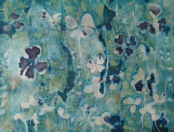Œuvre contemporaine nommée « Champ de Trèfles - cyanotype sur papier - », Réalisée par HIRAYAMA