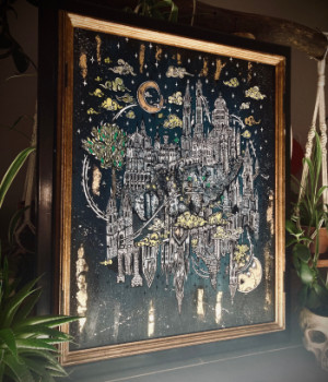 Œuvre contemporaine nommée « La cité stellaire », Réalisée par INK JOH