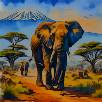 Œuvre contemporaine nommée « En route pour le cimetière des éléphants », Réalisée par DOMINIQUE DULOT DIGITAL