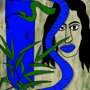 Œuvre contemporaine nommée « bleu serpent », Réalisée par VéRO GOYO