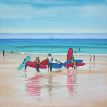 Œuvre contemporaine nommée « École de surf sur la plage de Donnant », Réalisée par THIERRY LE BOULANGER