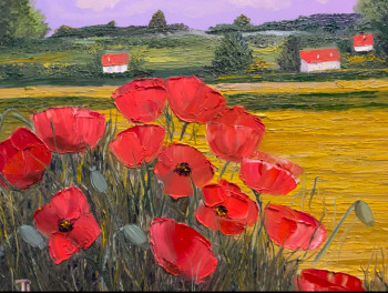 Œuvre contemporaine nommée « Paysage rural avec des coquelicots », Réalisée par TATIANA LASHCHENKOVA