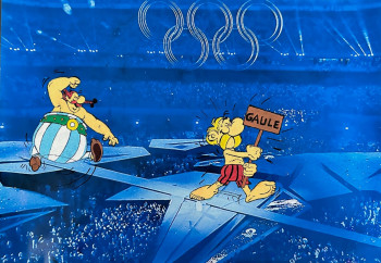 Œuvre contemporaine nommée « Astérix et Obélix aux JO de Paris », Réalisée par JOLBBI ONE