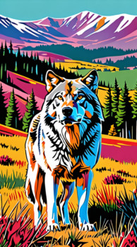 Œuvre contemporaine nommée « Le loup solitaire », Réalisée par DOMINIQUE DULOT DIGITAL