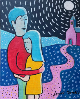 Œuvre contemporaine nommée « Le couple devant la chapelle », Réalisée par FRANCK THOMAS
