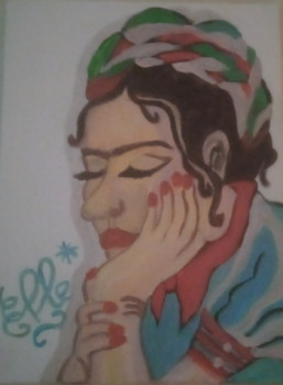 Œuvre contemporaine nommée « Frida Kahlo pensive... », Réalisée par ELLE *