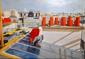 Œuvre contemporaine nommée « Zingueur et le Sacré Cœur », Réalisée par FABRICE DURIEUX