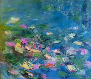 Œuvre contemporaine nommée « Les nymphéas. Ou harmonie en rose et vert », Réalisée par CLOTHILDE DE LA PRESLE