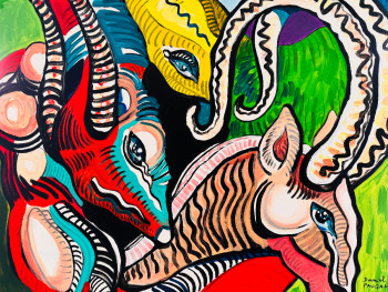 Œuvre contemporaine nommée « Le HUG aux 4 cornes », Réalisée par PAUGAM PAUGAM DANIEL