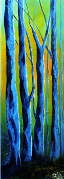 Œuvre contemporaine nommée « forêt sur fond coloré 3 », Réalisée par SYLVIE PINON