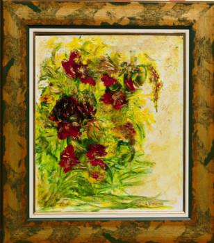 Œuvre contemporaine nommée « N° 137 Iris et Mimosas », Réalisée par JADE-B-ROUGERIE