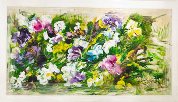 Œuvre contemporaine nommée « N° 114 Fleurs Bleu d'Iris », Réalisée par JADE-B-ROUGERIE