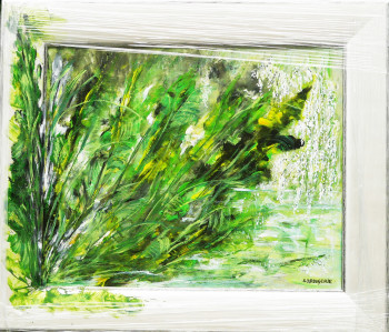Œuvre contemporaine nommée « N° 350 Fleurs Vertes », Réalisée par JADE-B-ROUGERIE