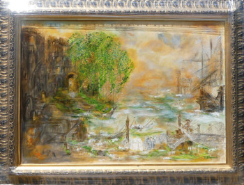Œuvre contemporaine nommée « N° 367 Petit Port Vénitien aux Soleil Couchant », Réalisée par JADE-B-ROUGERIE