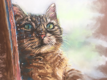 Œuvre contemporaine nommée « Un chat derrière la vitre - Étude », Réalisée par MANON SPINA