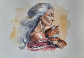 Œuvre contemporaine nommée « Femme et chat », Réalisée par PACO