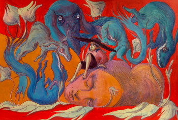Œuvre contemporaine nommée « « Les loups et le garçon au grand chapeau » », Réalisée par LILA MORYAS