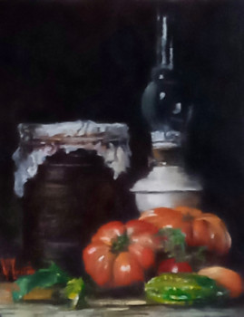 Œuvre contemporaine nommée « lampe et tomates », Réalisée par DANY WATTIER