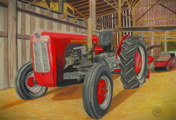 Œuvre contemporaine nommée « Tracteurs dans leur grange. », Réalisée par PIRDESSINS