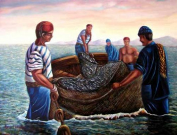 Œuvre contemporaine nommée «  Le retour des pêcheurs », Réalisée par REDHA CHIKH BLED