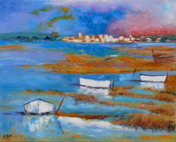 Œuvre contemporaine nommée « Les barques blanches », Réalisée par RAOUL RIBOT