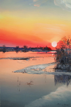 Œuvre contemporaine nommée « Sunset on Dnepr River », Réalisée par GRACHOV VALERIY
