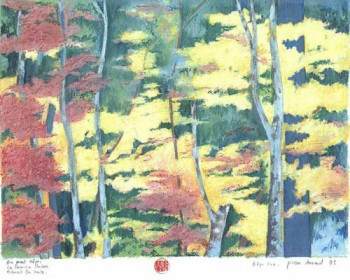 Œuvre contemporaine nommée « les momiji à l'automne (Alpes japonaises) », Réalisée par PIERRE-EMILE DURAND