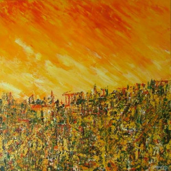 Œuvre contemporaine nommée « Flammes surl'Acropole », Réalisée par RENé VINCENT-VIRY