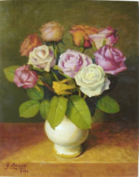 Œuvre contemporaine nommée « roses au vase blanc », Réalisée par GUERINO ANGELI