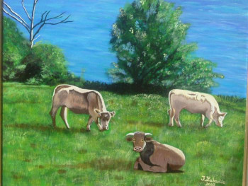 Œuvre contemporaine nommée « les vaches », Réalisée par JACQUELINE LABADIE