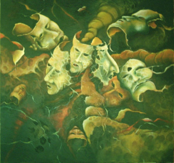 Œuvre contemporaine nommée « Masques de vie écorchés », Réalisée par JEAN-CLAUDE DA SILVA