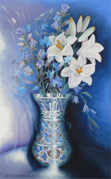 Œuvre contemporaine nommée « Le vase bleu calligraphié », Réalisée par ABERNARDO