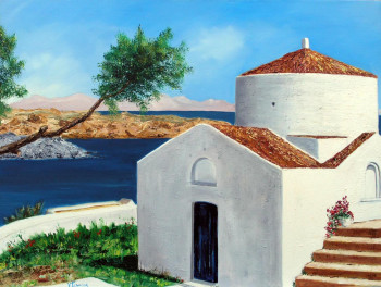 Œuvre contemporaine nommée « Lindos à Rhodes », Réalisée par VIVIANE LESUISSE