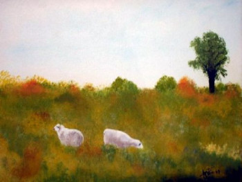 Œuvre contemporaine nommée « moutons et l'orme », Réalisée par FORTIN