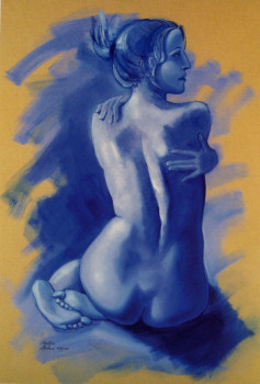 Œuvre contemporaine nommée « Série des bleus " Anaïs" », Réalisée par MARTYNE MAILLARD