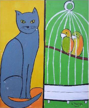 Œuvre contemporaine nommée « Le chat et l'oiseau », Réalisée par SUZON PERRINGER