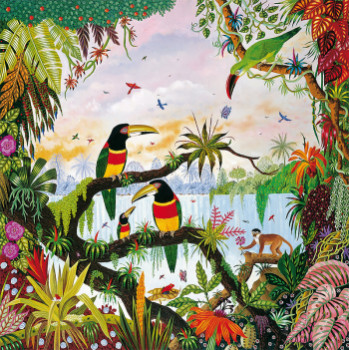 Œuvre contemporaine nommée « Toucans à la cascade », Réalisée par ALAIN THOMAS