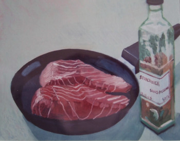 Œuvre contemporaine nommée « huile et saumon », Réalisée par STINCKWICH