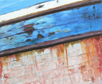 Œuvre contemporaine nommée « Coque bateau blanche & bleue », Réalisée par GWEN