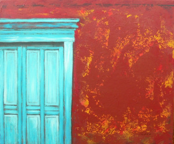 Œuvre contemporaine nommée « Porte bleue », Réalisée par GWEN